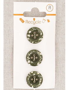 Tarjeta de 3 botones caqui de 15 mm 4 agujeros - Borde enrollado terrazo