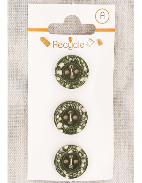 Tarjeta de 3 botones caqui de 15 mm 4 agujeros - Borde enrollado terrazo