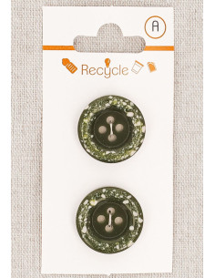 Tarjeta de 2 botones caqui de 20 mm 4 agujeros - Borde enrollado terrazo