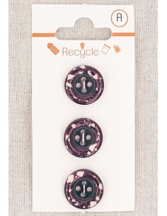 Tarjeta de 3 botones violeta de 15 mm 4 agujeros - Borde enrollado terrazo