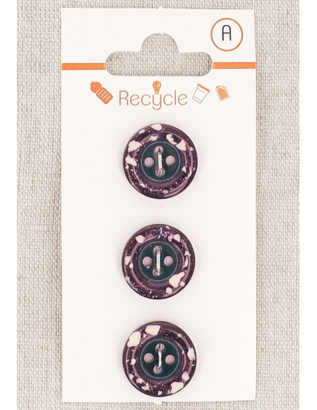 Tarjeta de 3 botones violeta de 15 mm 4 agujeros - Borde enrollado terrazo