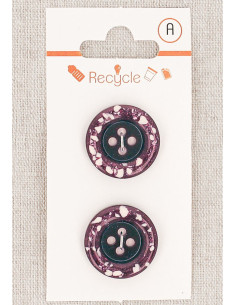 Tarjeta de 2 botones violeta 20 mm 4 agujeros - Borde enrollado terrazo