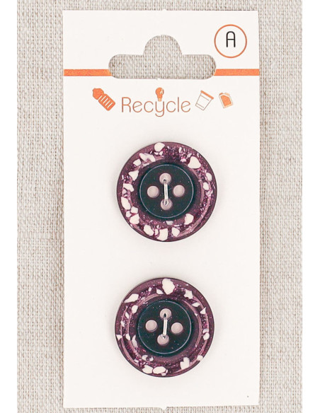Tarjeta de 2 botones violeta 20 mm 4 agujeros - Borde enrollado terrazo