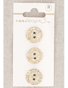 Tarjeta de 3 botones beige de 15 mm 2 agujeros - Jaspeados