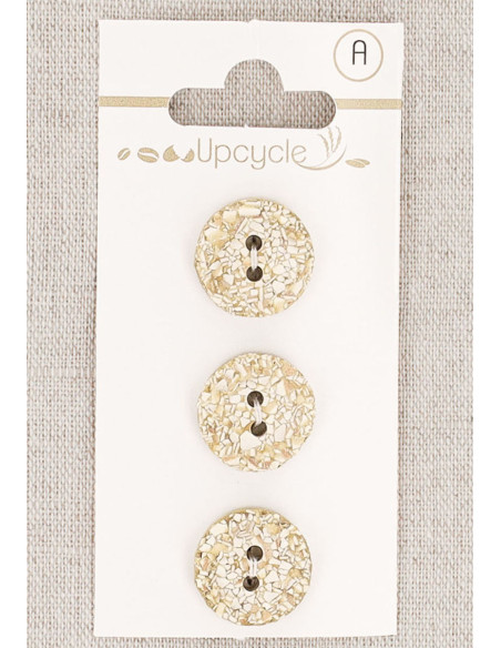 Tarjeta de 3 botones beige de 15 mm 2 agujeros - Jaspeados