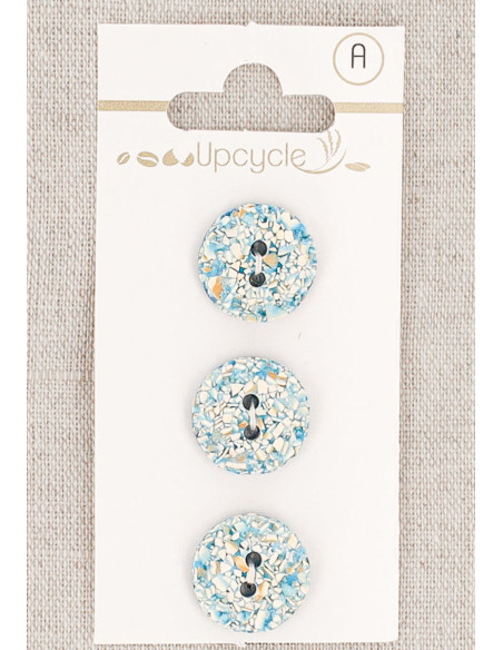Tarjeta de 3 botones turquesa de 15 mm 2 agujeros - Moteados