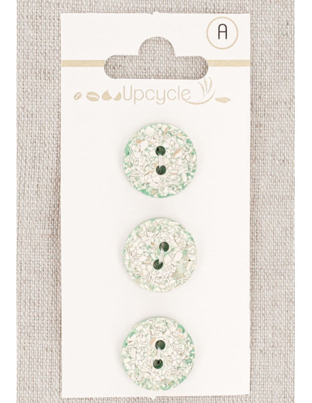 Tarjeta de 3 botones menta 15 mm 2 agujeros - Moteados