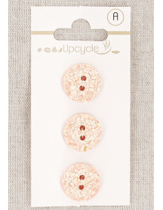 Tarjeta de 3 botones rosa 15 mm 2 agujeros - Jaspeados