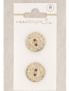 Tarjeta de 2 botones beige de 18 mm 2 agujeros - Moteados
