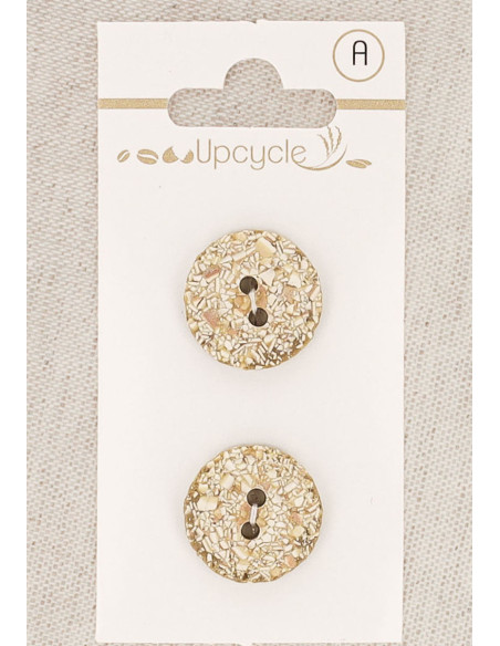 Tarjeta de 2 botones beige de 18 mm 2 agujeros - Moteados