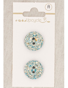 Tarjeta de 2 botones turquesa de 18 mm 2 agujeros - Jaspeados