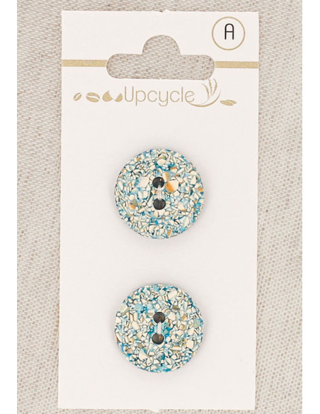 Tarjeta de 2 botones turquesa de 18 mm 2 agujeros - Jaspeados