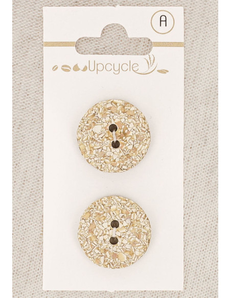 Tarjeta de 2 botones beige 20 mm 2 agujeros - Jaspeados