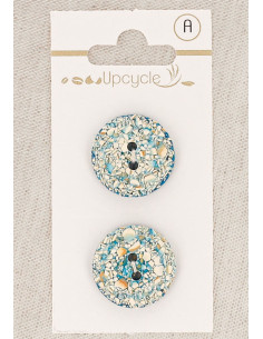 Tarjeta de 2 botones turquesa de 20 mm 2 agujeros - Moteados