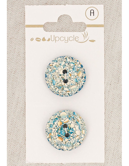 Tarjeta de 2 botones turquesa de 20 mm 2 agujeros - Moteados