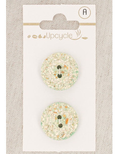 Tarjeta de 2 botones menta 20 mm 2 agujeros - Moteados