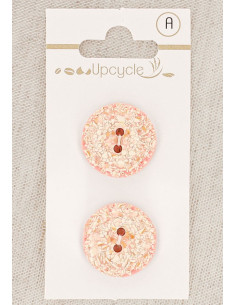 Tarjeta de 2 botones rosa de 20 mm 2 agujeros - Jaspeados