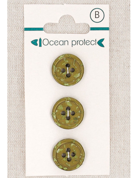 Tarjeta de 3 botones caqui de 15 mm 4 agujeros - Fantasías