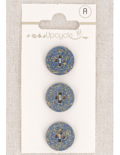 Tarjeta de 3 botones azules de 15 mm 4 agujeros - Granos de arroz