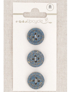 Tarjeta de 3 botones azules de 15 mm 4 agujeros - Granos de arroz enrollados