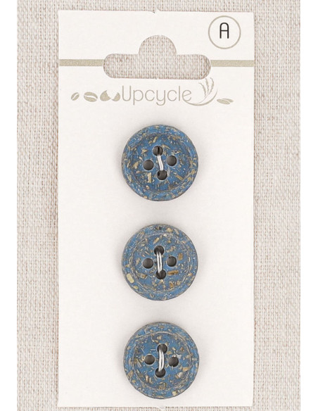 Tarjeta de 3 botones azules de 15 mm 4 agujeros - Granos de arroz enrollados
