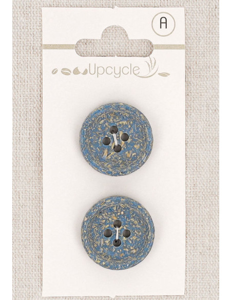 Tarjeta de 2 botones azules de 20 mm 4 agujeros - Granos de arroz enrollados