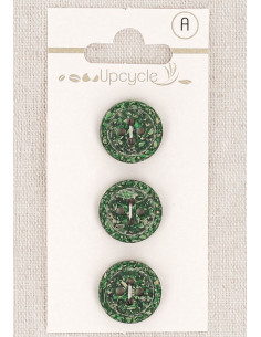 Tarjeta de 3 botones verdes de 15 mm 4 agujeros - Granos de arroz enrollados