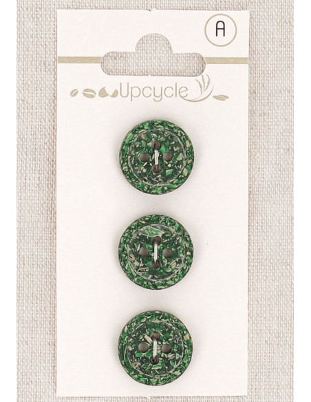 Tarjeta de 3 botones verdes de 15 mm 4 agujeros - Granos de arroz enrollados