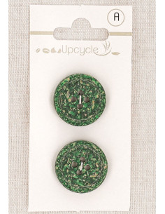 Tarjeta de 2 botones verdes de 20 mm con 4 agujeros - Granos de arroz enrollados