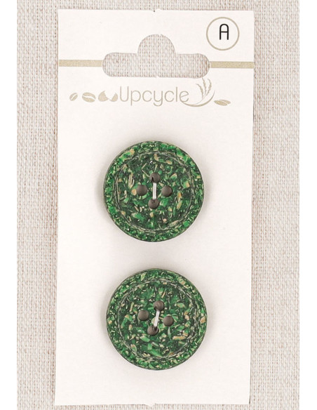 Tarjeta de 2 botones verdes de 20 mm con 4 agujeros - Granos de arroz enrollados