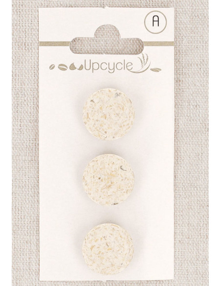 Tarjeta de 3 botones color crudo de 15 mm con ojal - Granos de arroz