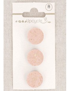 Tarjeta de 3 botones rosa de 15 mm con cola - Granos de arroz