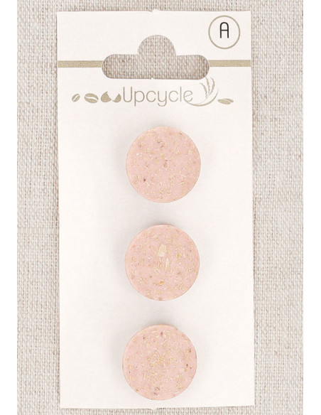 Tarjeta de 3 botones rosa de 15 mm con cola - Granos de arroz