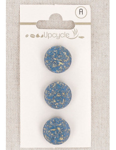 Tarjeta de 3 botones azules de 15 mm con cola - Granos de arroz