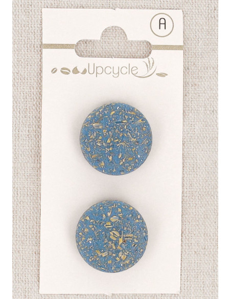 Tarjeta de 2 botones azules de 20 mm con cola - Granos de arroz
