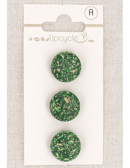 Tarjeta de 3 botones verdes de 15 mm con cola - Granos de arroz