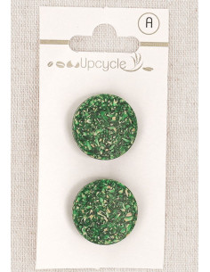 Tarjeta de 2 botones verdes de 20 mm con cola - Granos de arroz