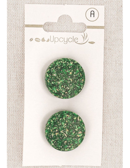 Tarjeta de 2 botones verdes de 20 mm con cola - Granos de arroz