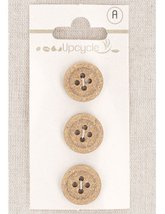 Tarjeta de 3 botones beige de 15 mm 4 agujeros - Fantasías borde enrollado