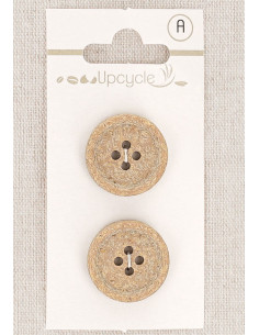 Tarjeta de 2 botones beige de 20 mm 4 agujeros - Fantasías borde enrollado