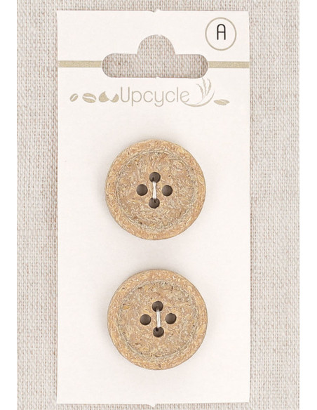 Tarjeta de 2 botones beige de 20 mm 4 agujeros - Fantasías borde enrollado