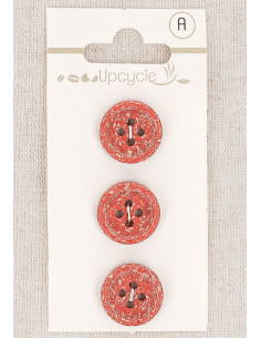 Tarjeta de 3 botones rojos de 15 mm con 4 agujeros - Fantasías borde enrollado