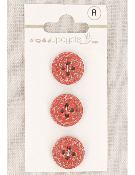 Tarjeta de 3 botones rojos de 15 mm con 4 agujeros - Fantasías borde enrollado