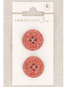 Tarjeta de 2 botones rojos de 20 mm con 4 agujeros - Fantasías borde enrollado