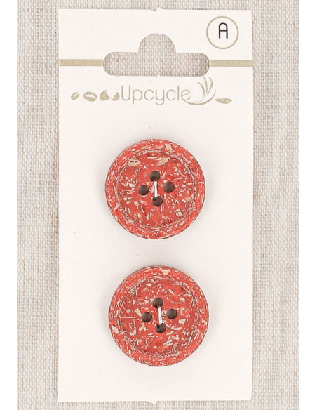 Tarjeta de 2 botones rojos de 20 mm con 4 agujeros - Fantasías borde enrollado