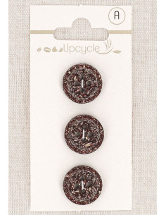 Tarjeta de 3 botones morados de 15 mm 4 agujeros - Fantasías borde enrollado