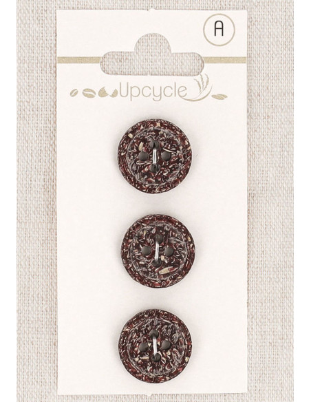 Tarjeta de 3 botones morados de 15 mm 4 agujeros - Fantasías borde enrollado