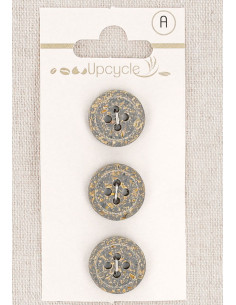 Tarjeta de 3 botones grises de 15 mm 4 agujeros - Fantasías borde enrollado