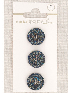 Tarjeta de 3 botones verde petróleo 15 mm 4 agujeros - Fantasías borde enrollado