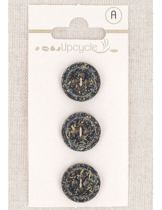 Tarjeta de 3 botones azul petróleo de 15 mm 4 agujeros - Fantasías borde enrollado